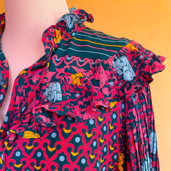 DIANE FREIS Beautiful Vtg 90’s Classic Floral Geometric Dress Fringe Tie Sz 12 - Picture 8 of 15